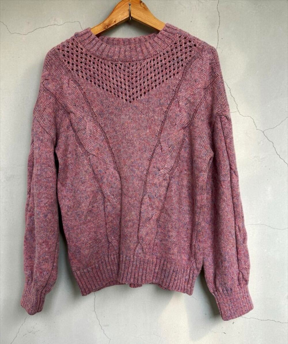 Lauren Conrad Women Purple Cable-Knit Metallic Pullover Sweater Size L Feminine